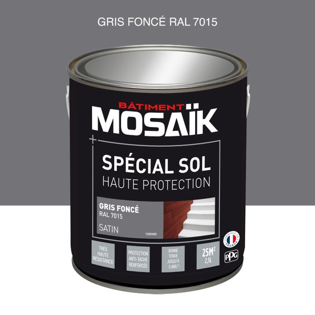 Peinture sol alkyde intérieur extérieur satin gris foncé 2,5 L - MOSAIK