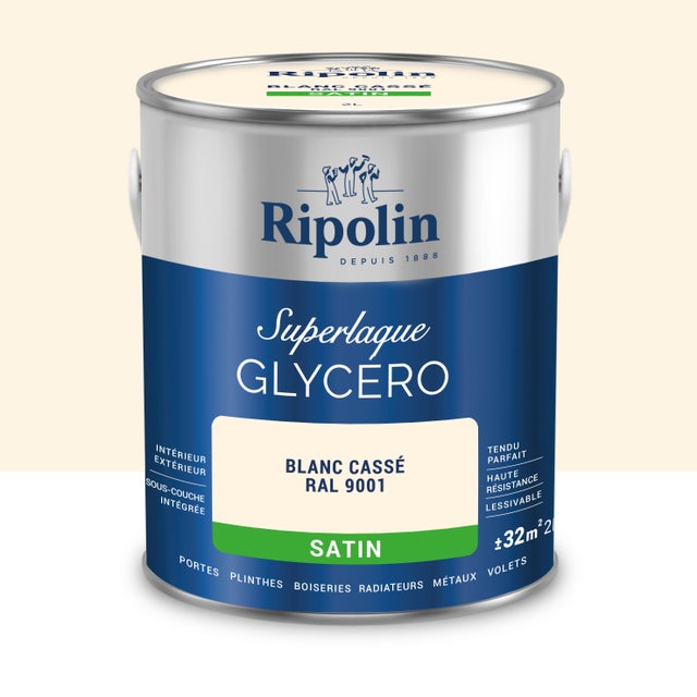 Peinture intérieure et extérieure multi-supports glycéro satin blanc cassé 2 L - RIPOLIN