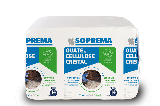 Ouate de cellulose à souffler ou à épandre Thermacell Cristal 14kg - SOPREMA