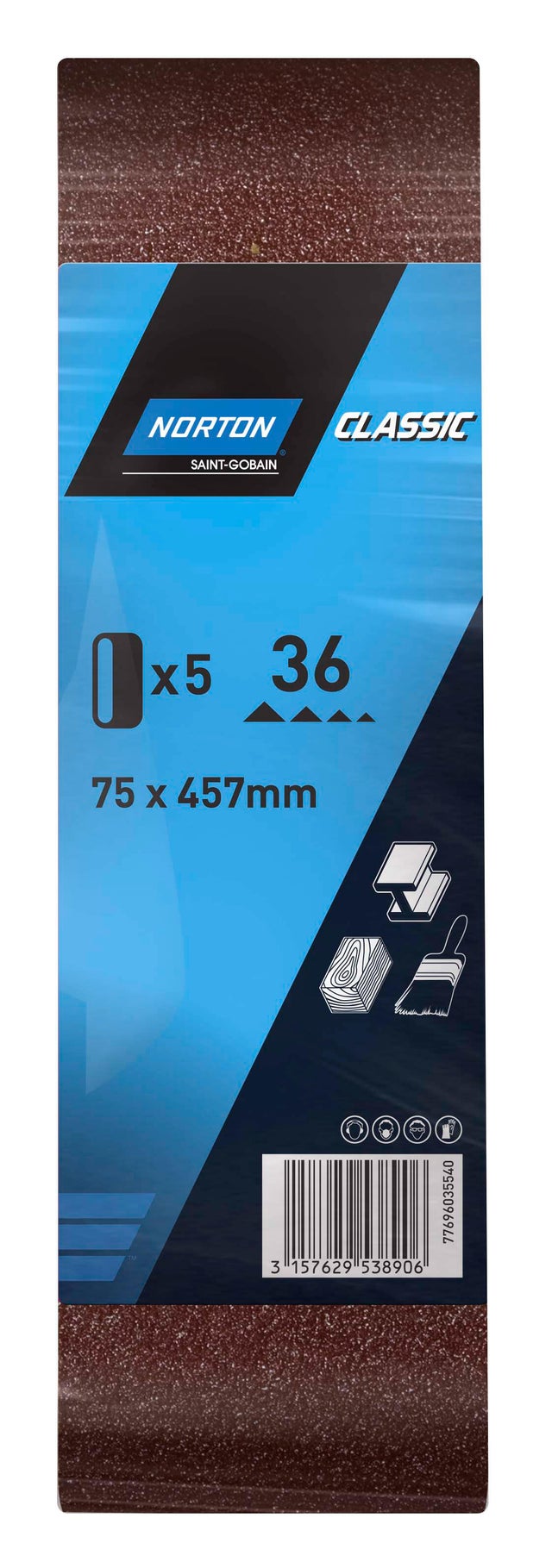Bande abrasive pour ponceuse 75x457 mm lot de 5 - NORTON 