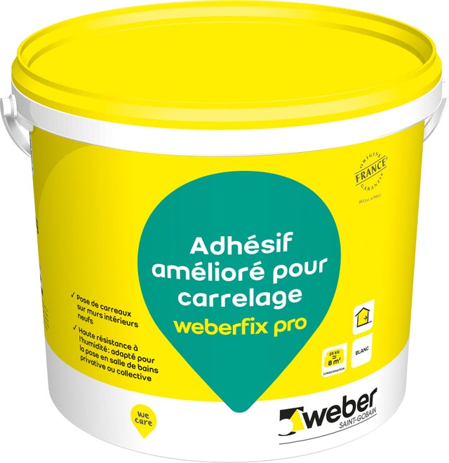 Colle carrelage en pâte blanc D2E pour mur intérieur 25 kg - Weberfix pro WEBER