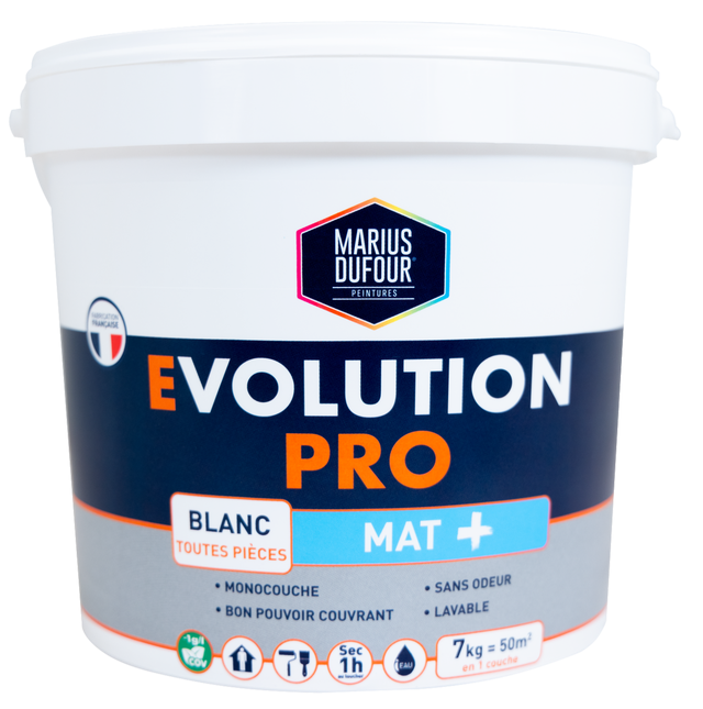 Peinture murs et plafonds monocouche acrylique mat+ blanc 7 kg - EVOLUTION PRO