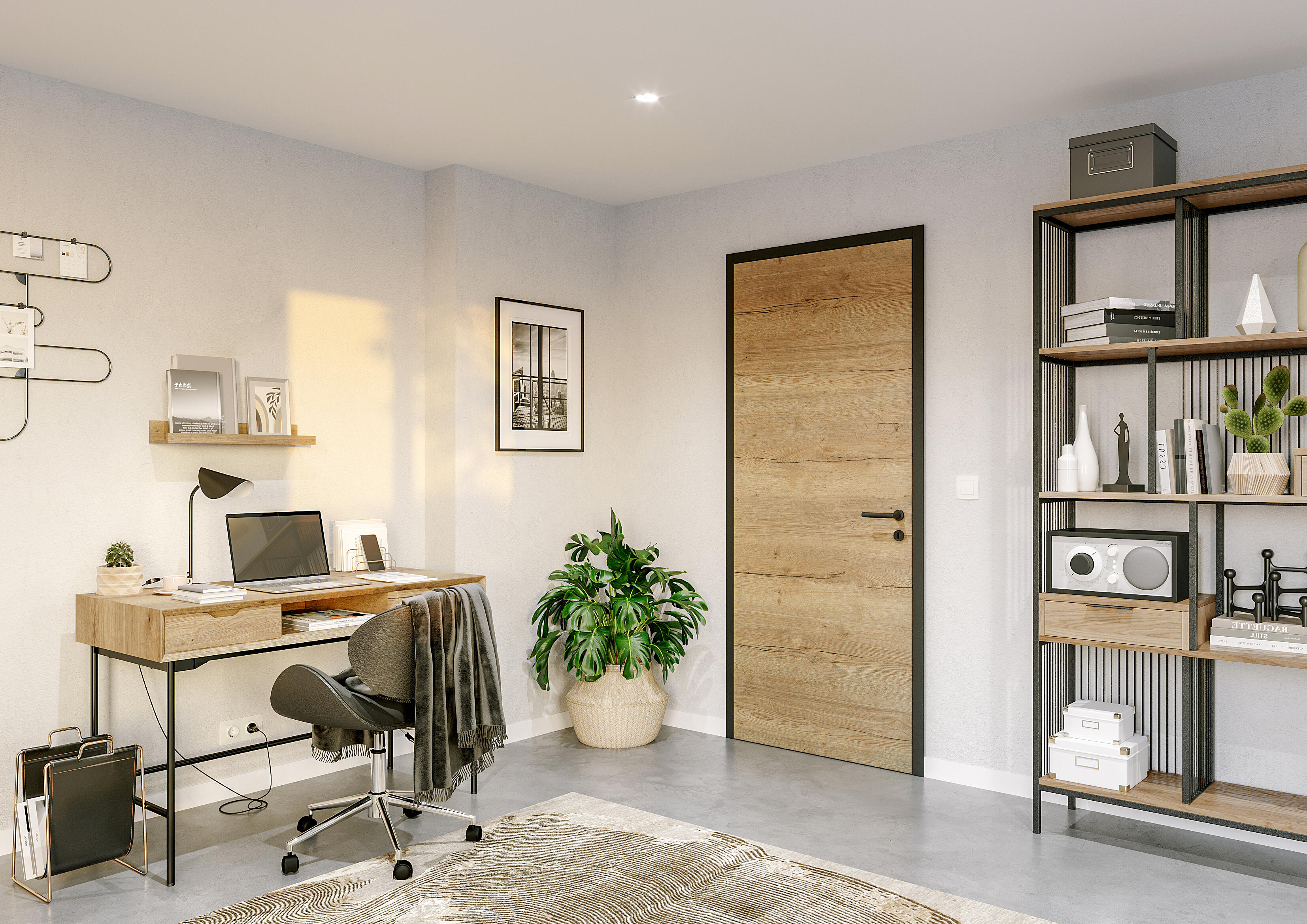 Bloc-porte Chari deco revêtu Larg.83 cm poussant droit pleine Huiss.90 mm - 2