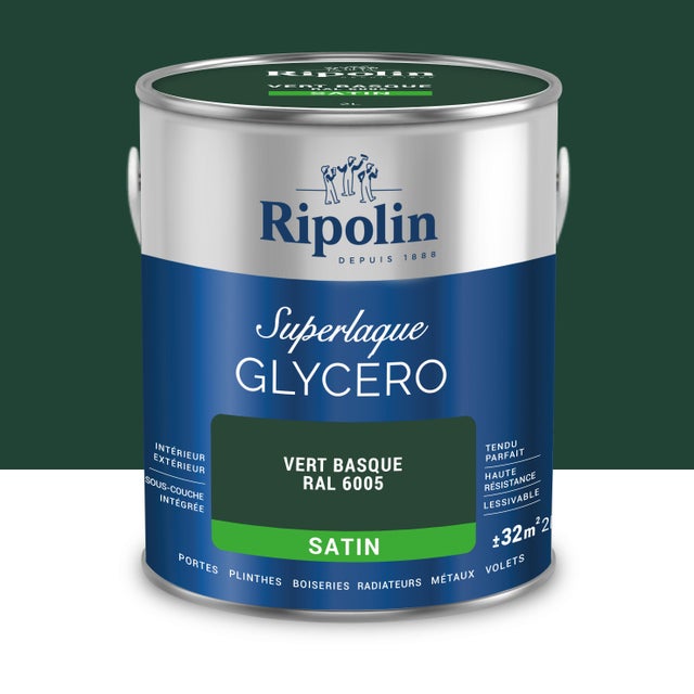Peinture intérieure et extérieure multi-supports glycéro satin vert basque 2 L - RIPOLIN
