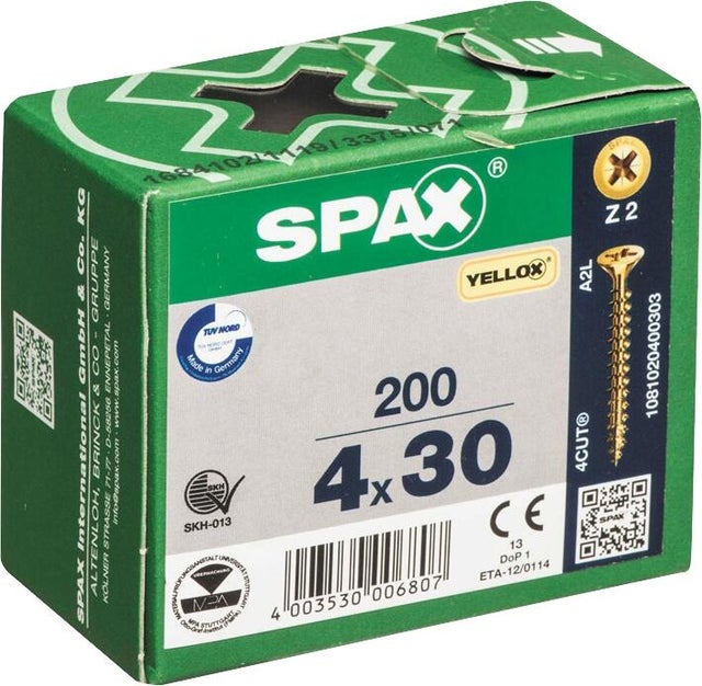 Vis bois Diam. 4 x 30 mm Boîte de 200 - SPAX