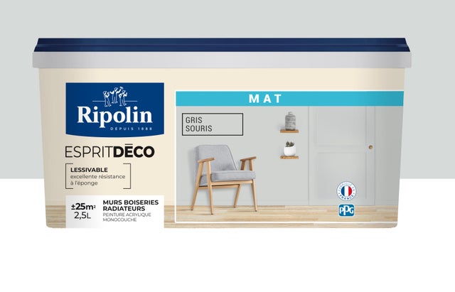 Peinture intérieure multi-supports acrylique mat gris souris 2,5 L Esprit déco - RIPOLIN