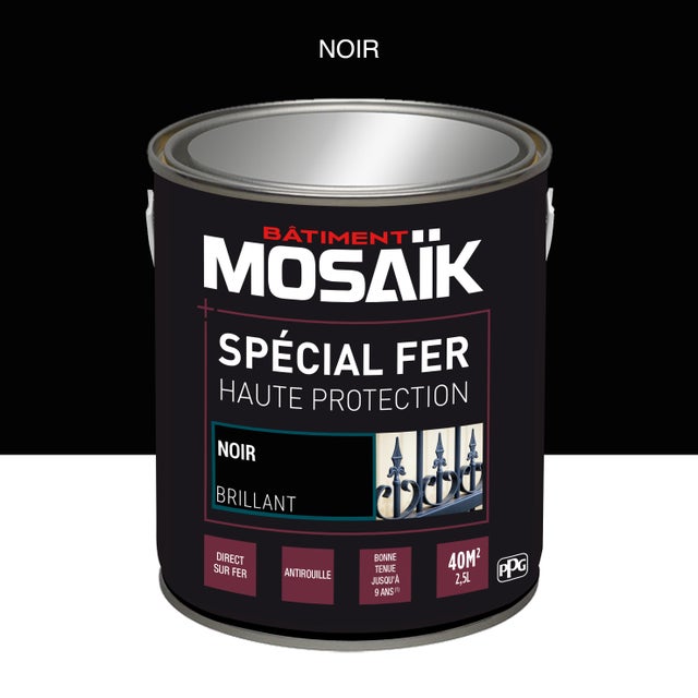 Peinture fer glycéro anti-rouille brillant noir 2,5 L - MOSAÏK 