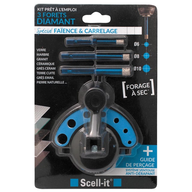 Coffret de 3 forets diamant Diam.6-8-10mm + Guide SCELL IT perçage carrelage et céramique - SCELL-IT