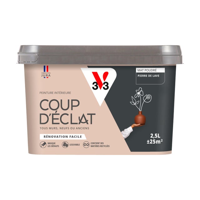 Peinture intérieure multi-support acrylique mat poudré pierre de lave 2,5 L Coup d'éclat - V33