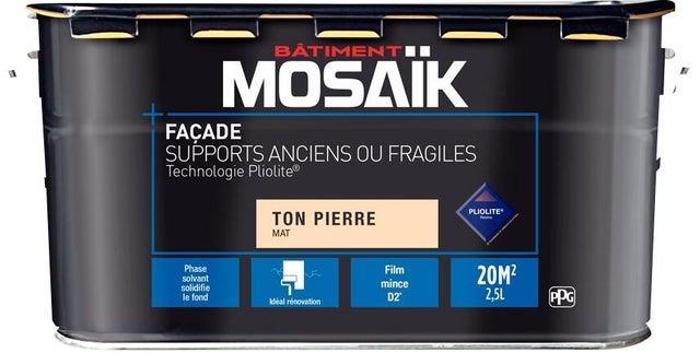 Peinture façade D2 pliolite supports anciens ou fragiles mat ton pierre 2,5 L - MOSAÏK