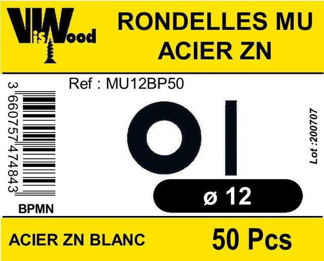 Lot de 50 rondelles moyennes ZG D.12 x 27 x 2,5 mm - VISWOOD