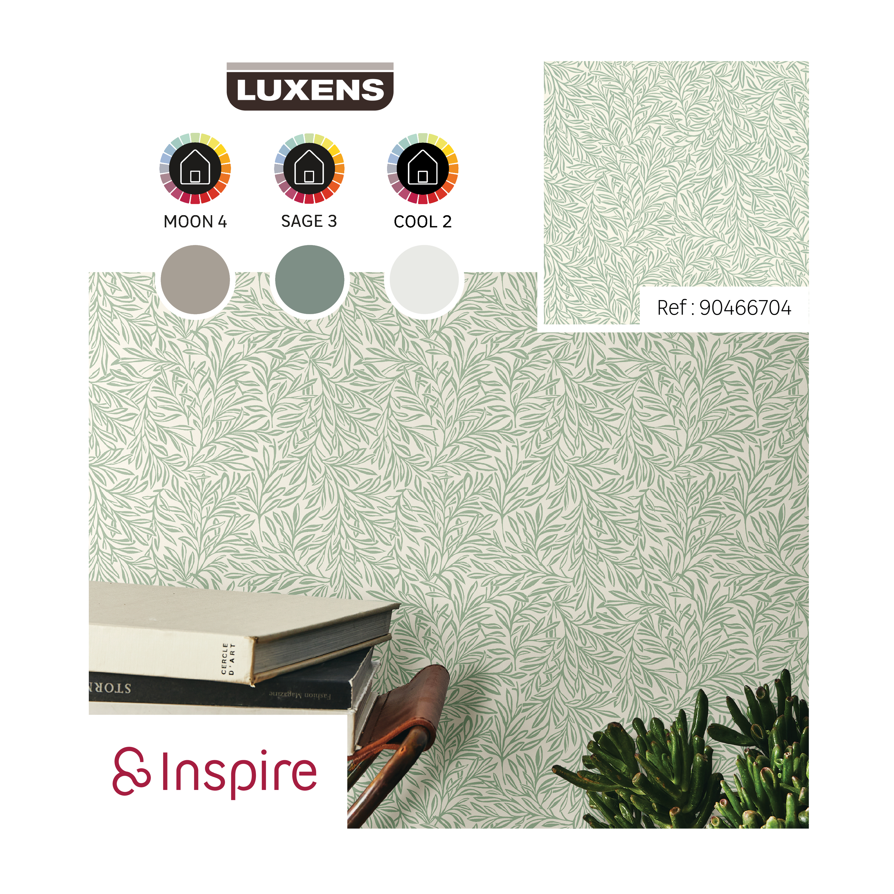 Papel pintado vinilo aplicación cola en pared Naturaleza Isidore verde  INSPIRE 53cmx10.05m superlavable - 6