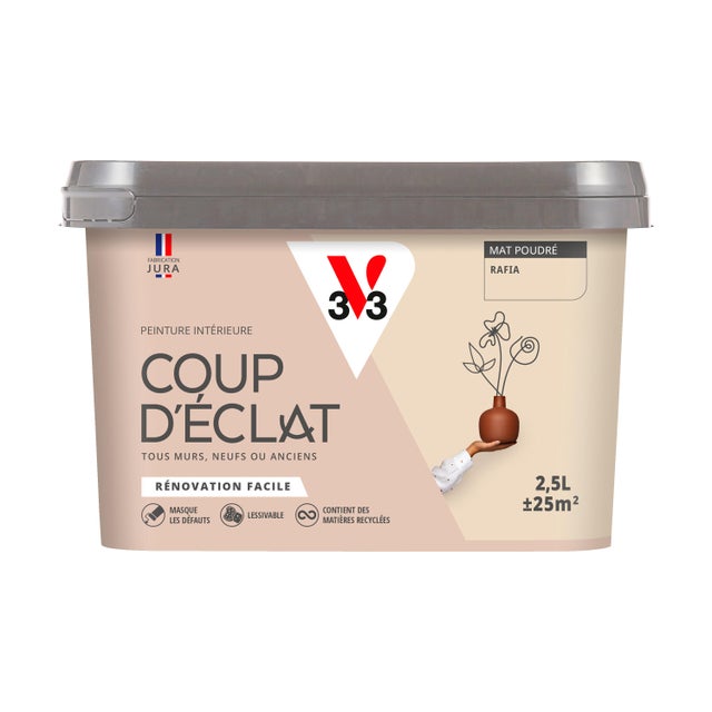Peinture intérieure multi-support acrylique mat poudré rafia 2,5 L Coup d'éclat - V33