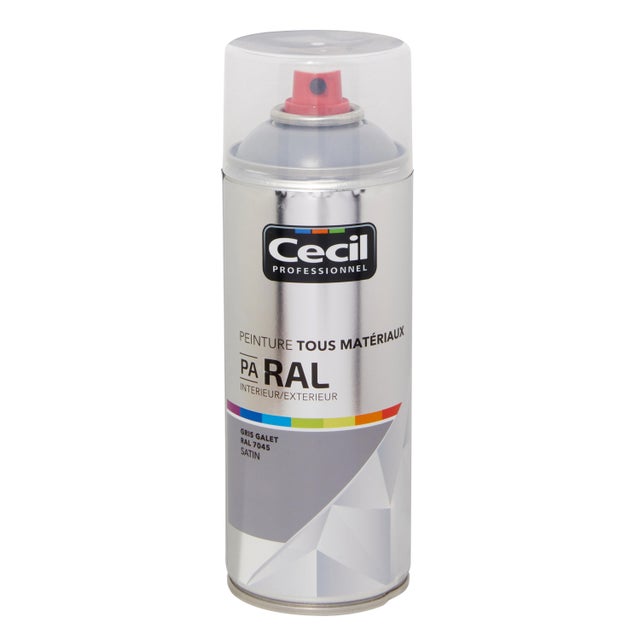 Peinture aérosol tous matériaux int/ext gris galet satin RAL7045 400 ml - CECIL PRO