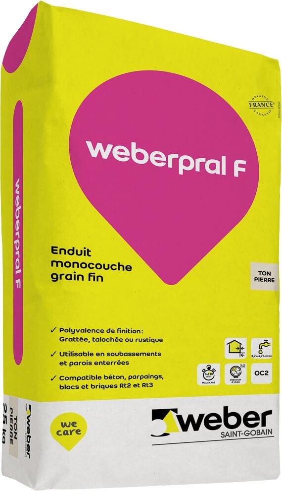 Enduit monocouche ton pierre 25 kg Weberpral F -  WEBER - 2