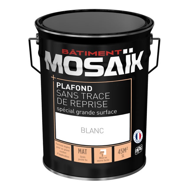 Peinture plafond spéciale grande surface acrylique mat blanc 5 L - MOSAÏK