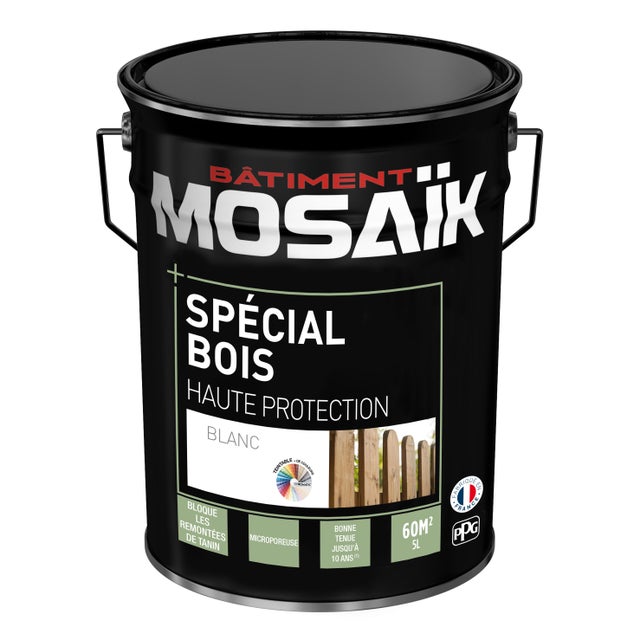 Peinture bois acrylique satin blanc 5 L - MOSAÏK