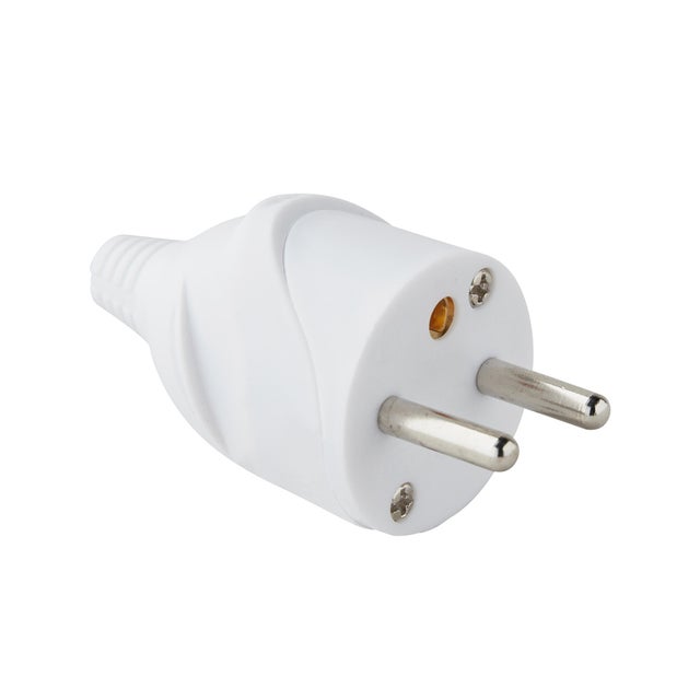 Fiche mâle 2P+T 10/16A sortie dte blanc 