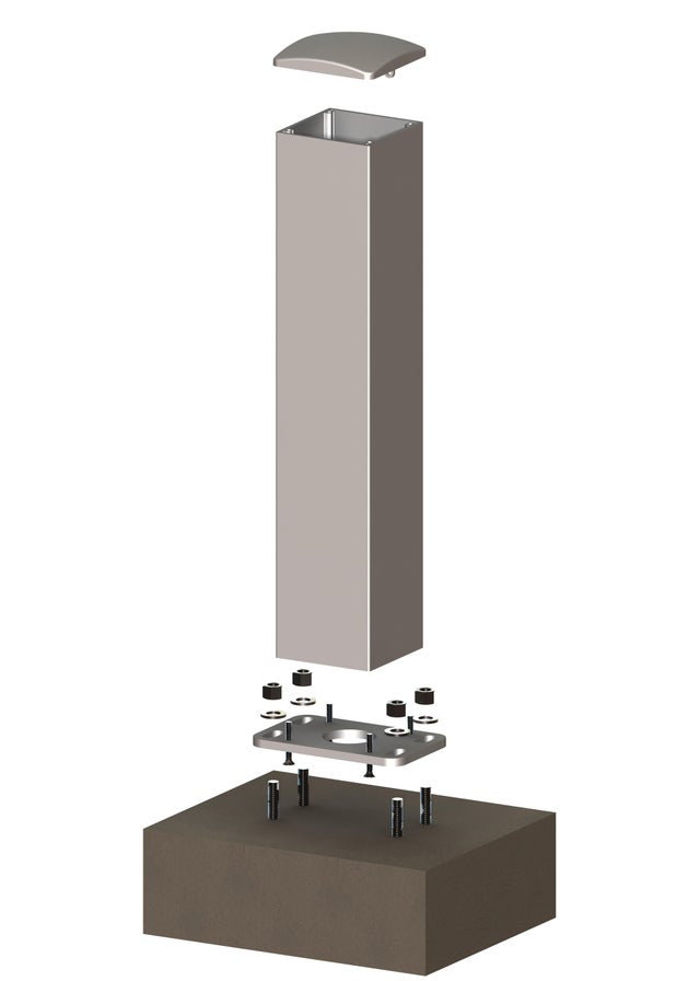 POTEAU ALUMINIUM SUR PLATINE 10X10CM, HT 1.40M