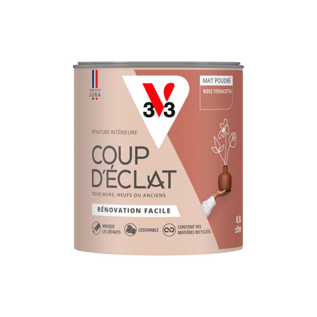 Peinture intérieure multi-support acrylique mat poudré rose terracotta 0,5 L Coup d'éclat - V33