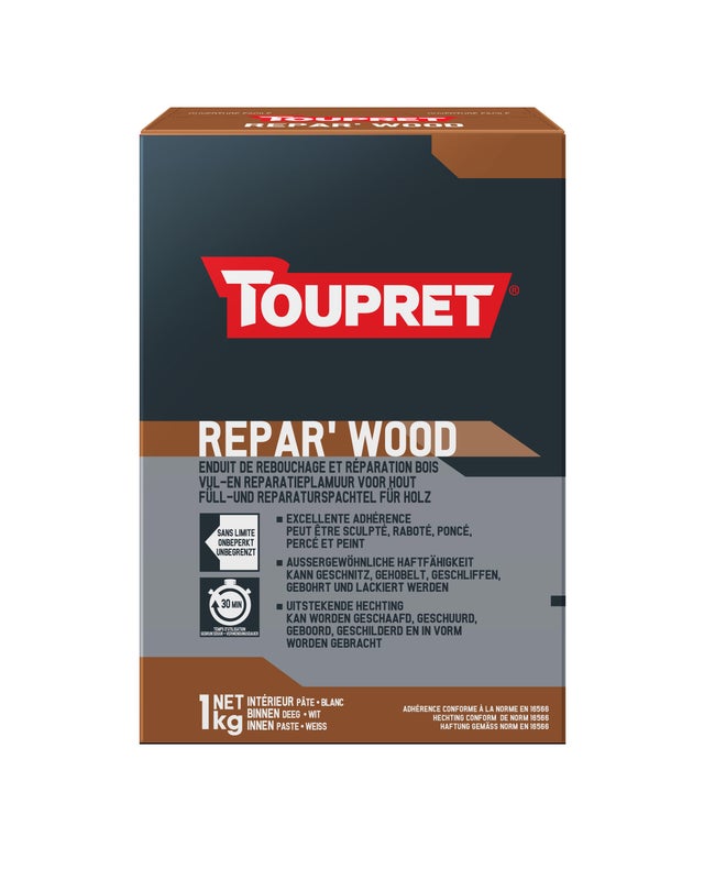 Enduit spécifique bois en poudre intérieur & extérieur 1 kg - Repar'wood TOUPRET