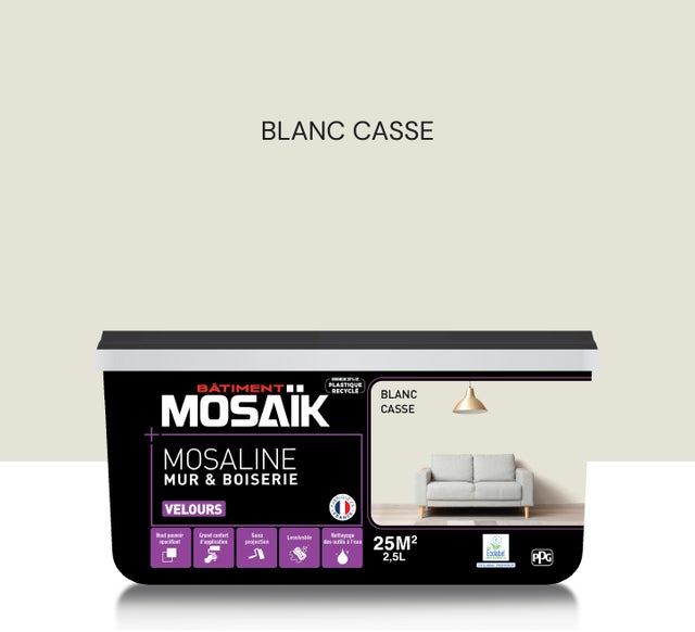 Peinture intérieure multi support acrylique velours blanc cassé 2,5 L Mosaline - MOSAIK