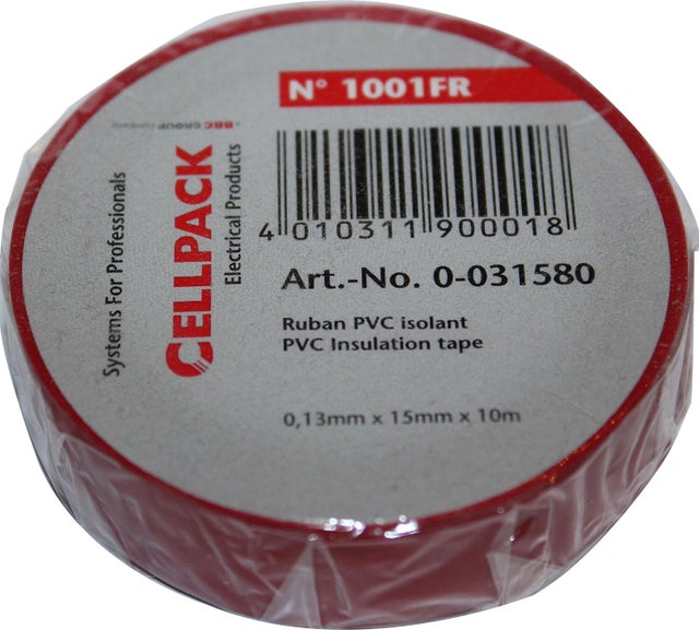 Ruban rouge l.15 mm x L.10 m - CELLPACK
