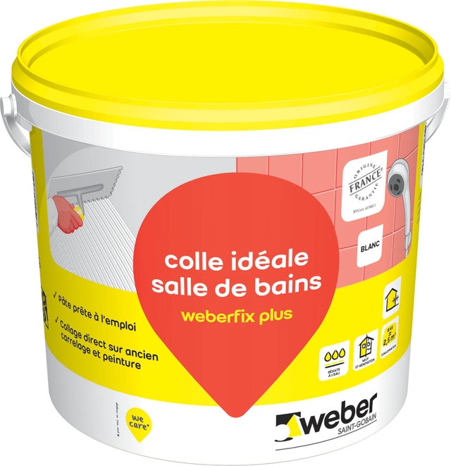 Colle carrelage en pâte blanc D2ET pour murs intérieurs 8 kg - Weberfix plus WEBER