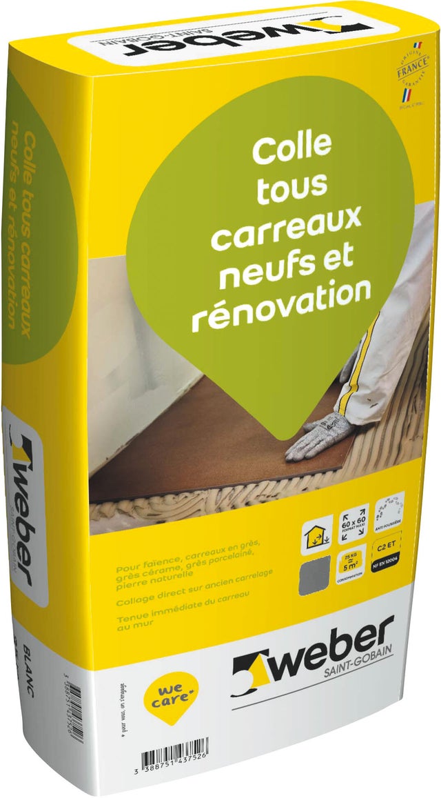 Colle carrelage en poudre gris C2E pour sol intérieur & extérieur et mur intérieur 25 kg - WEBER