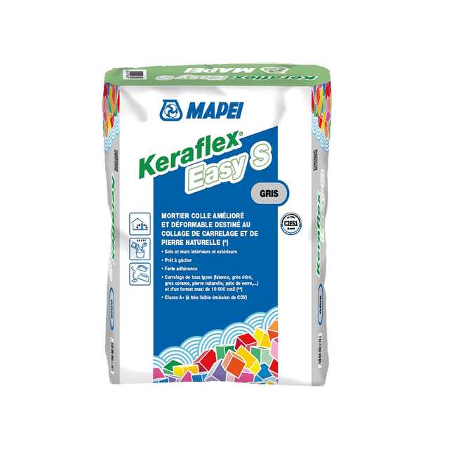 Colle carrelage en poudre gris C2S1E pour sol et mur intérieur & extérieur 25 kg - Keraflex easy MAPEI