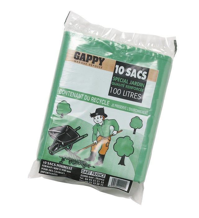Sac poubelle renforcé pour jardin vert 100 litres x 10