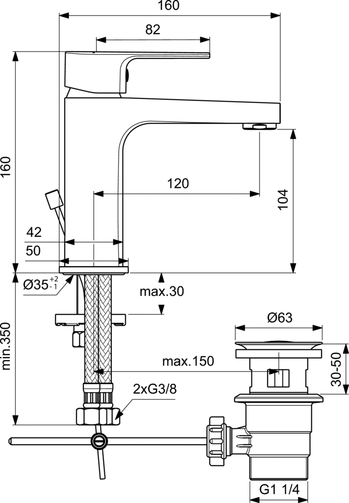 Mitigeur lavabo bec médium - Chromé - Esla - 2