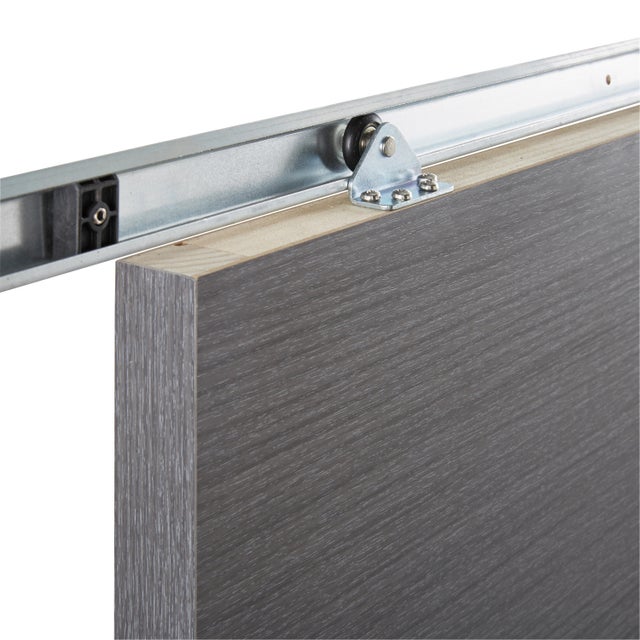 Rail pour porte coulissante Larg.83 cm maximum en applique acier gris avec amortisseur