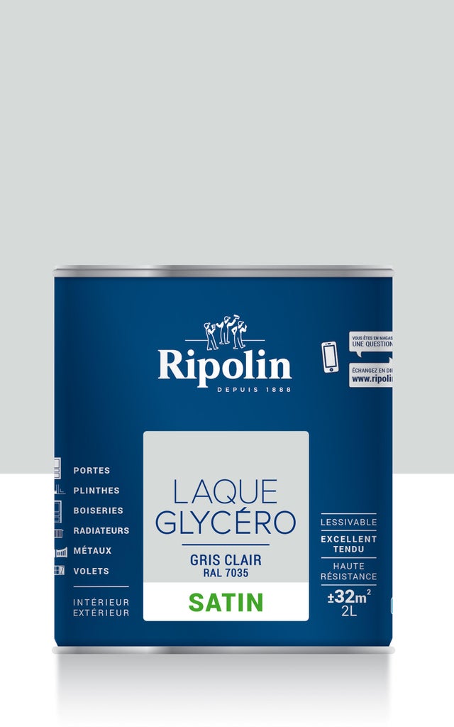 Peinture intérieure et extérieure multi-supports glycéro satin gris clair 2 L - RIPOLIN