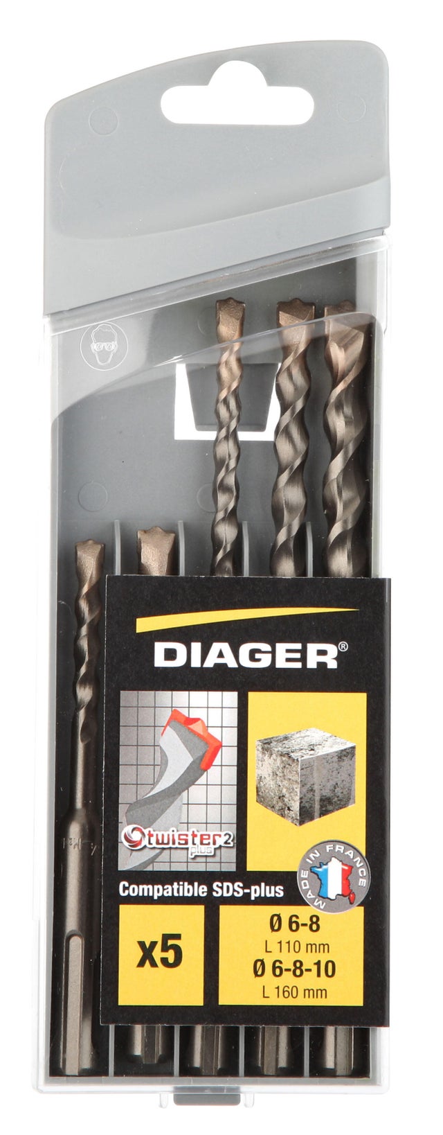 Coffret de 5 forets béton SDS+ Diam 6 à 10 mm - DIAGER - 136C