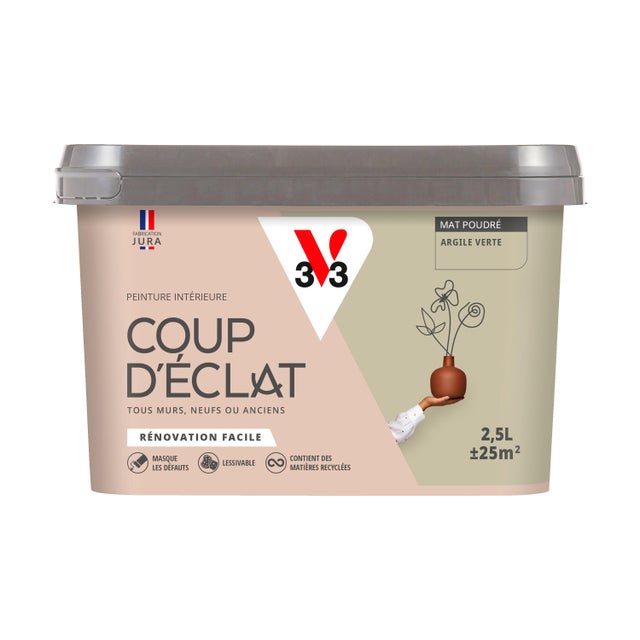 Peinture intérieure multi-support acrylique mat poudré argile verte 2,5 L Coup d'éclat - V33