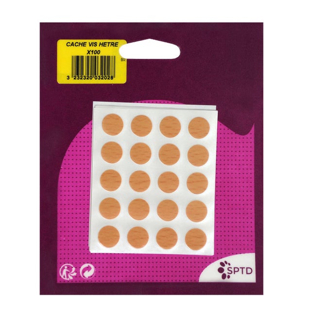 Lot de 100 cache-vis adhésifs hêtre