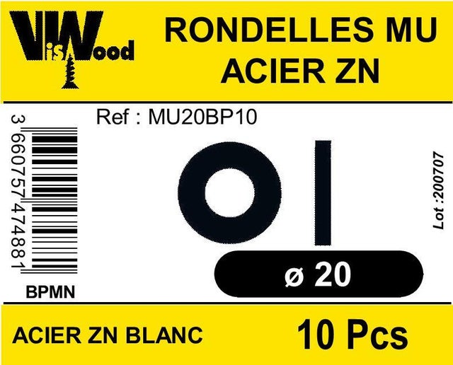 Lot de 10 rondelles moyennes ZG D.20 x 40 x 3 mm - VISWOOD