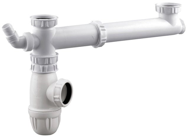 Siphon avec tubulure réglable pour évier 2 cuves Diam.40 mm gain de place VALENTIN