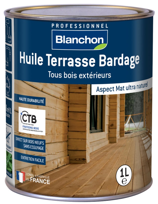 Huile terrasse et bardage bois teinte chêne moyen 1 L - BLANCHON