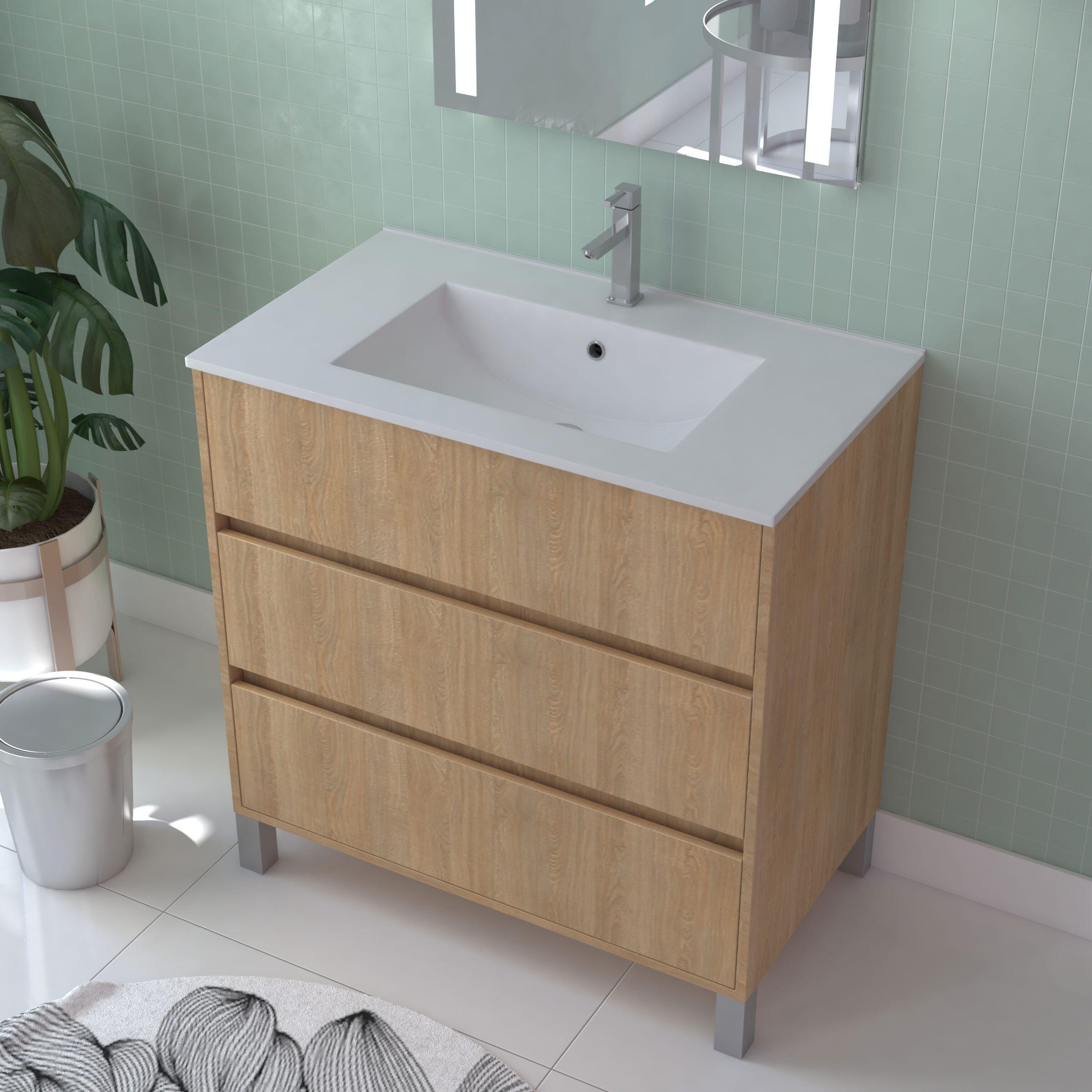 Trendteam Meuble Sous-Vasque Salle De Bain Runner 58 X 57 X 31 Cm - Aspect Argenté Cendré