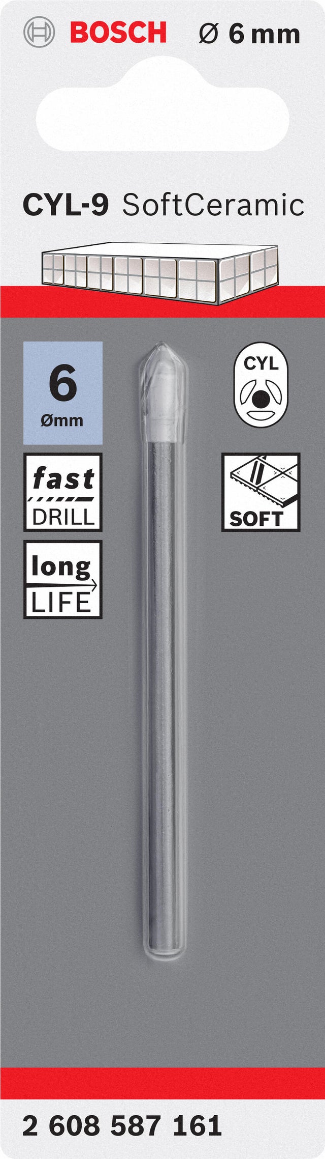 Foret céramique et verre Diam.6 mm L.80 mm - BOSCH