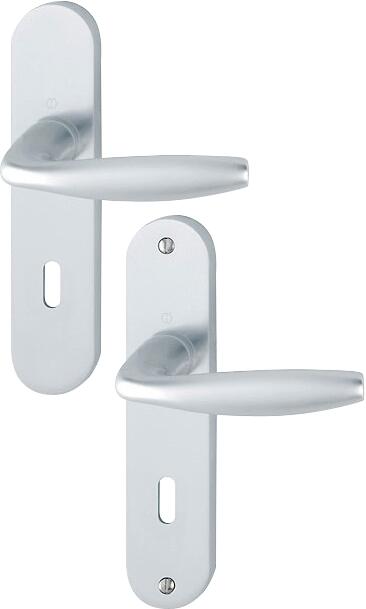 Ensemble poignées de porte sur plaque entraxe 165 mm aluminium fintion argent clé L New York - HOPPE 