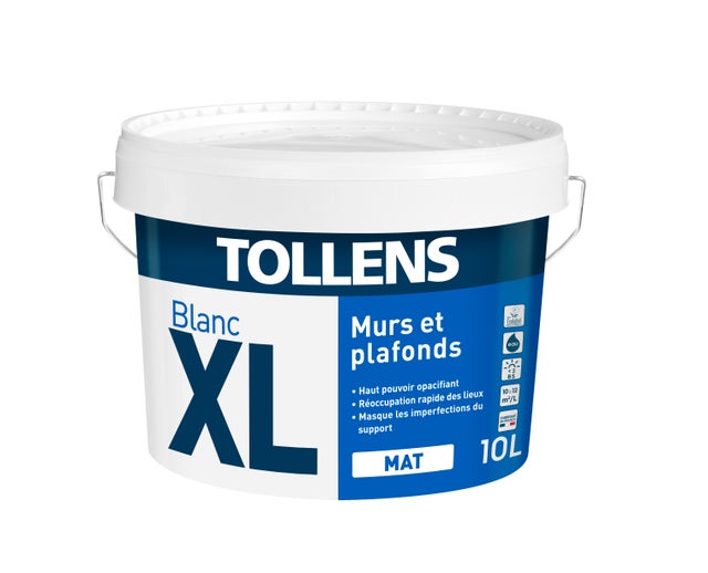 Peinture intérieure murs et plafonds acrylique mat blanc 10 L - TOLLENS