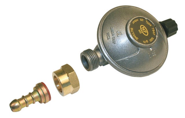 Detendeur butane nf gaz 1.3 k-28 mbars + 2 raccords tetines