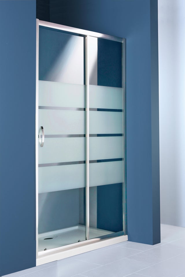 Paroi de douche coulissante chromée L.120 x H.190 cm verre trempé sérigraphié Ep.5 mm - Shiva