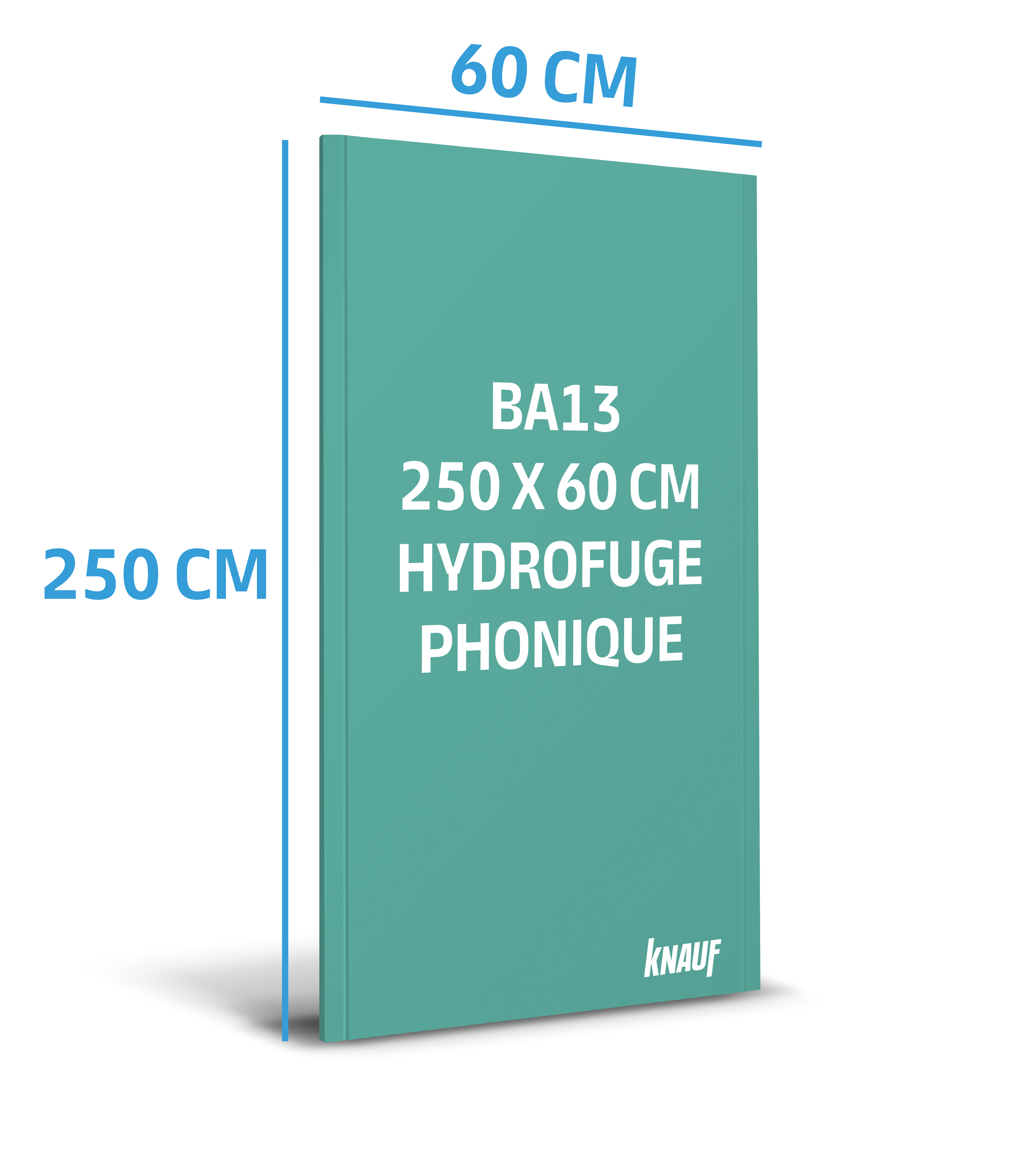 Plaque de plâtre BA 13 hydrofuge, phonique L.250 x l.60cm NF, KNAUF - 2