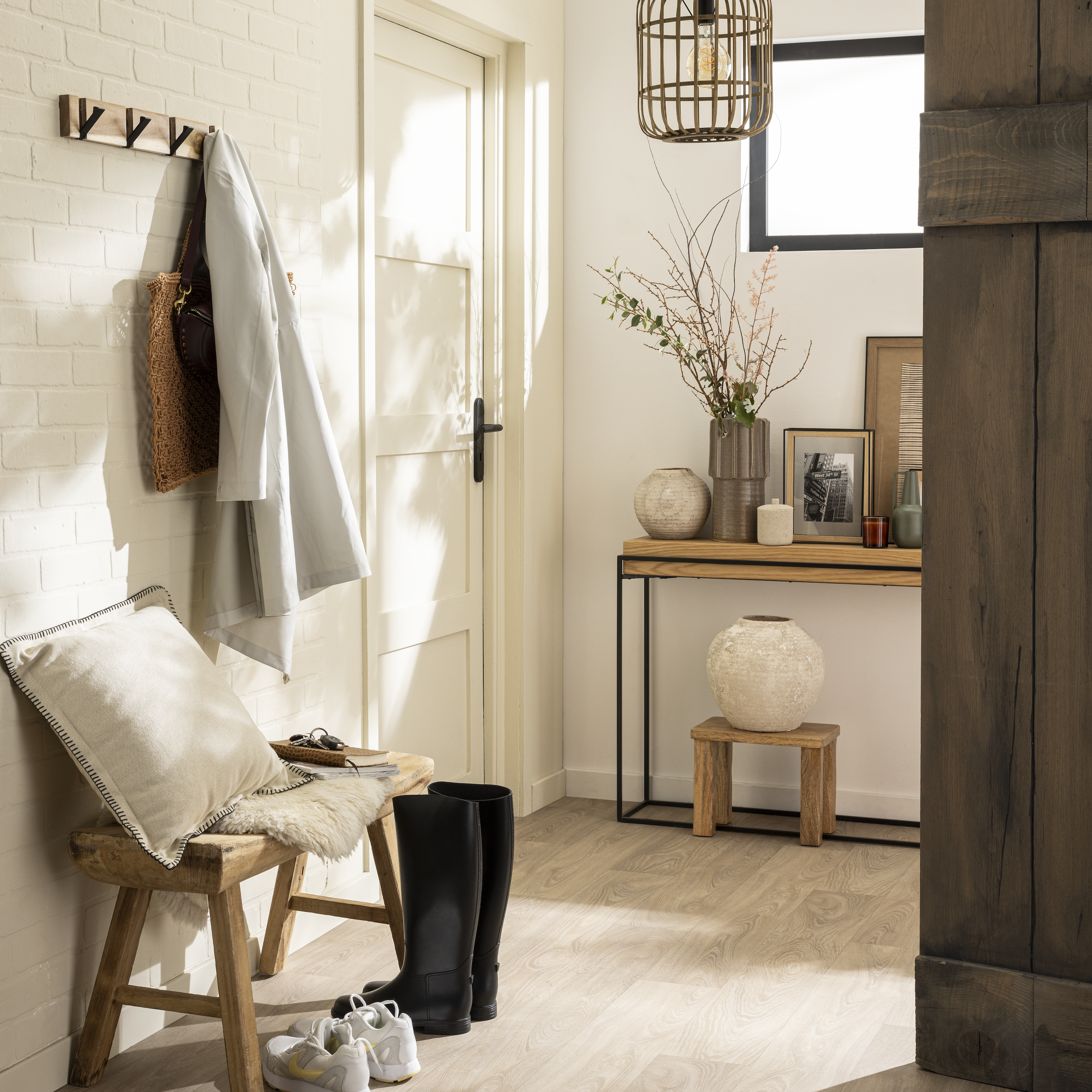 Perchero de pared SPACEO en madera negro con 4 ganchos - 2