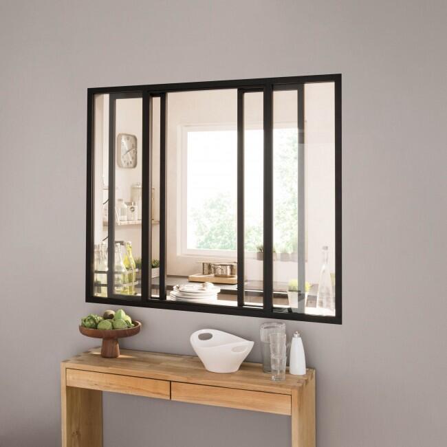 Verrière atelier aluminium coulissante, 4 vitrages inclus H.108 x l.123,20 cm noir sablé - 2