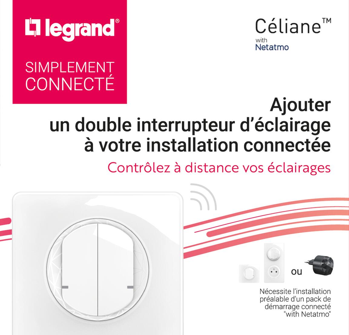 Interrupteur double connecté, LEGRAND, Céliane with Netatmo, blanc - 3